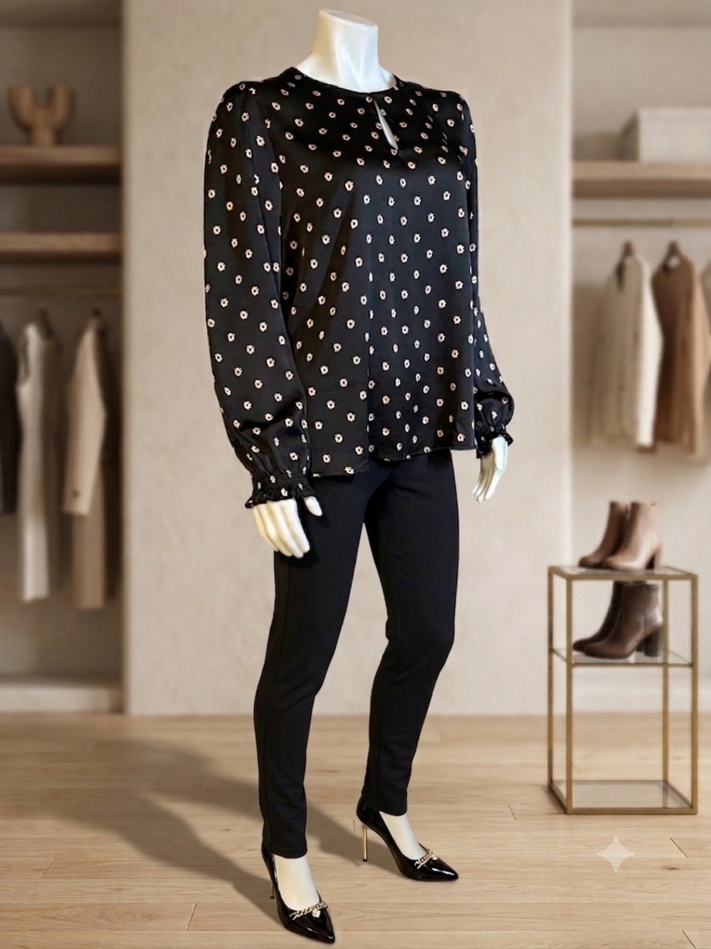 Ted Baker Black Floral Keyhole Blouse - Size XL